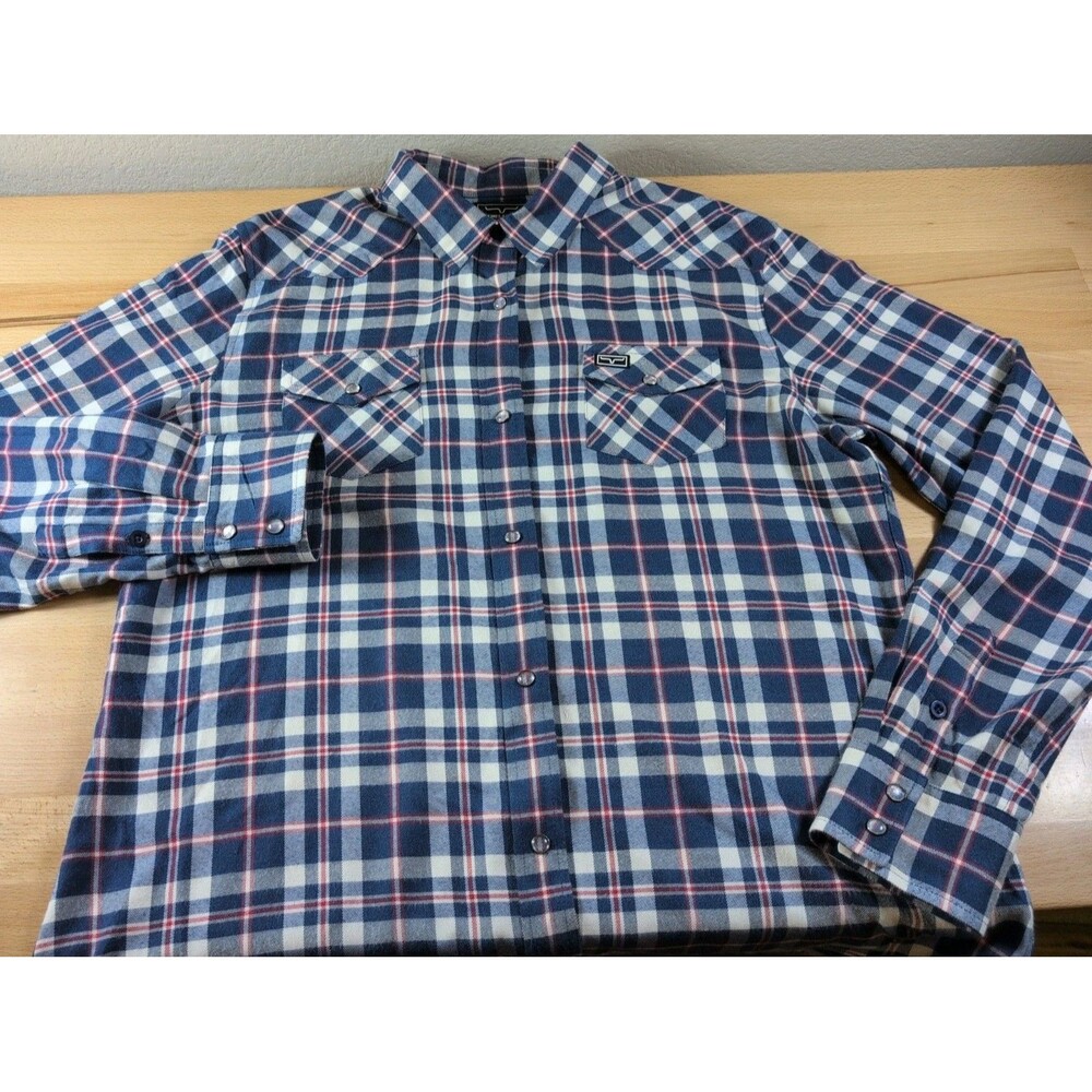 Kimes Ranch Shirt Womens 2XL Blue Red Plaid Pearl Snap Flannel Western Coolmax